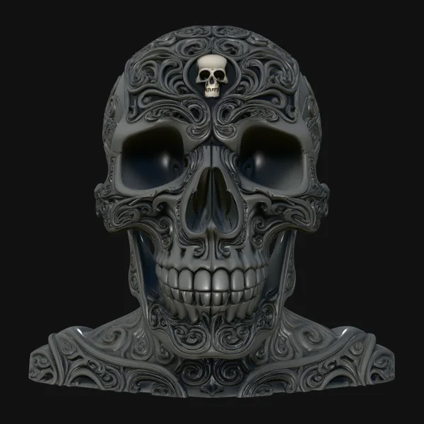 Dark Engraved Skull Statue Design 1
