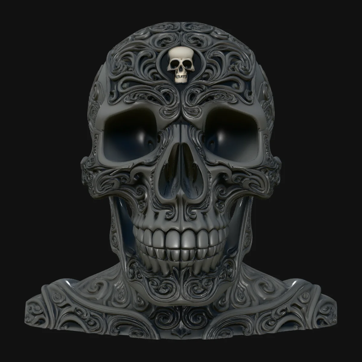 Dark Engraved Skull Statue Design 1