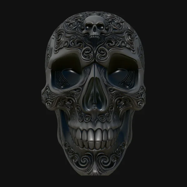Dark Engraved Skull Statue Design 2