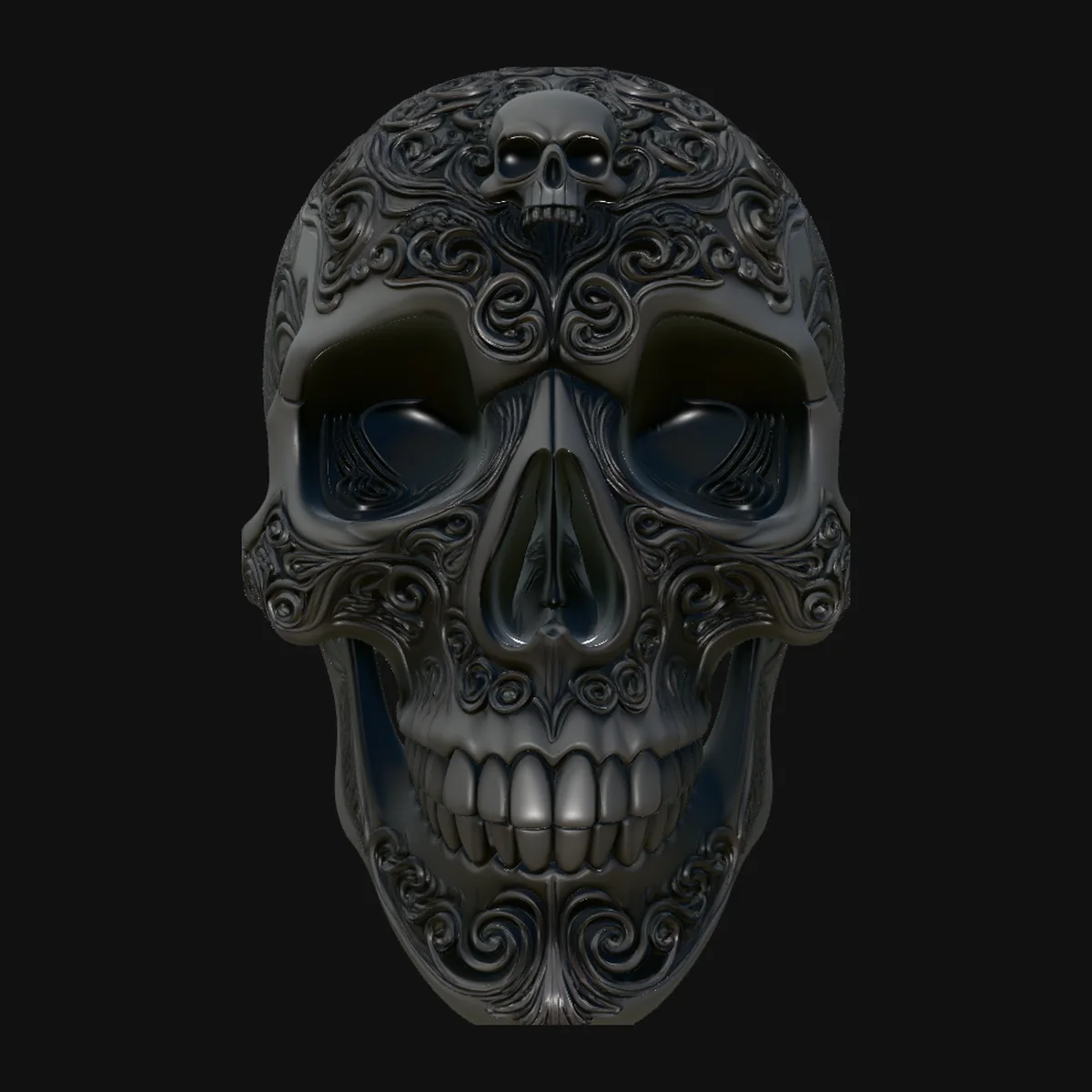 Dark Engraved Skull Statue Design 2