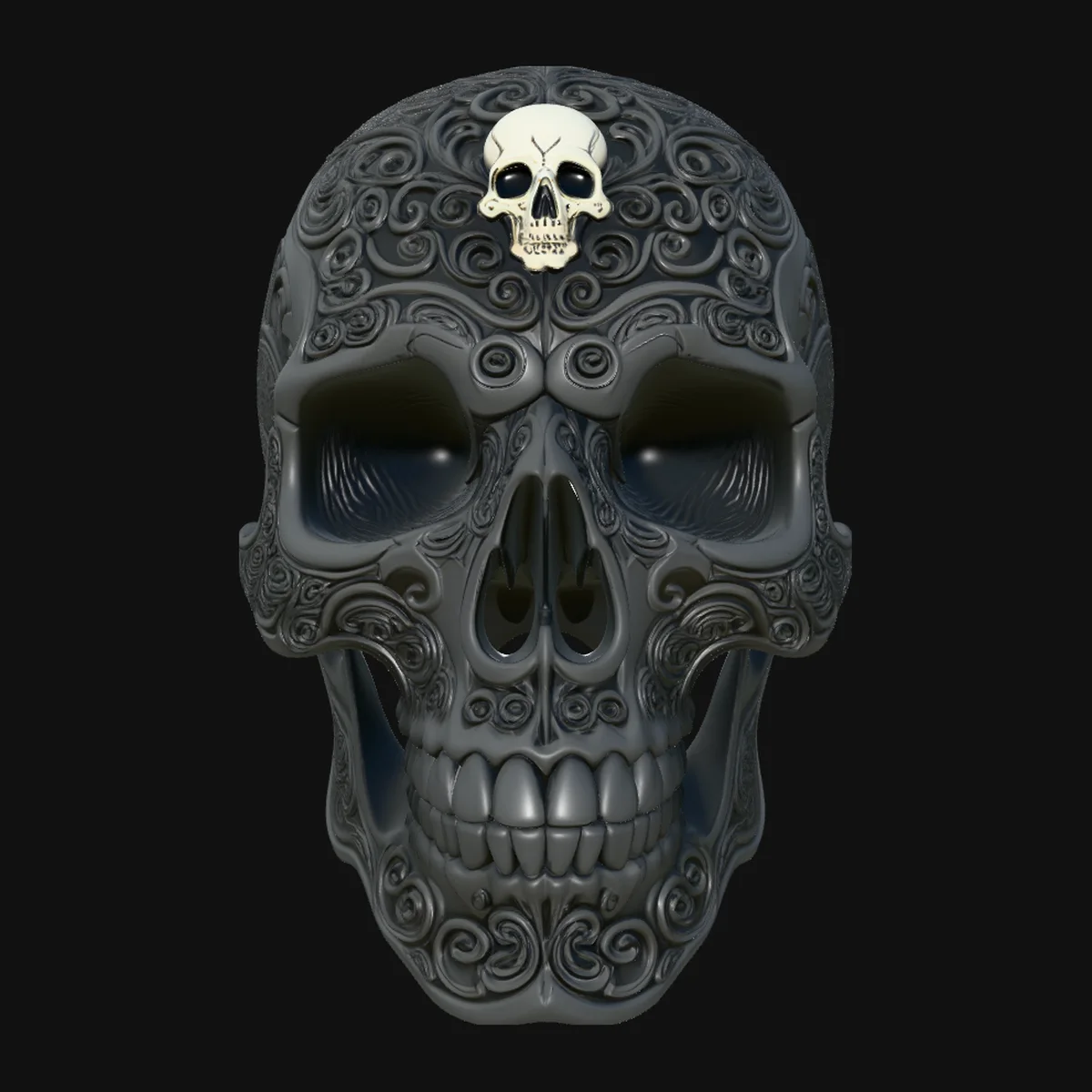 Dark Engraved Skull Statue Design 3