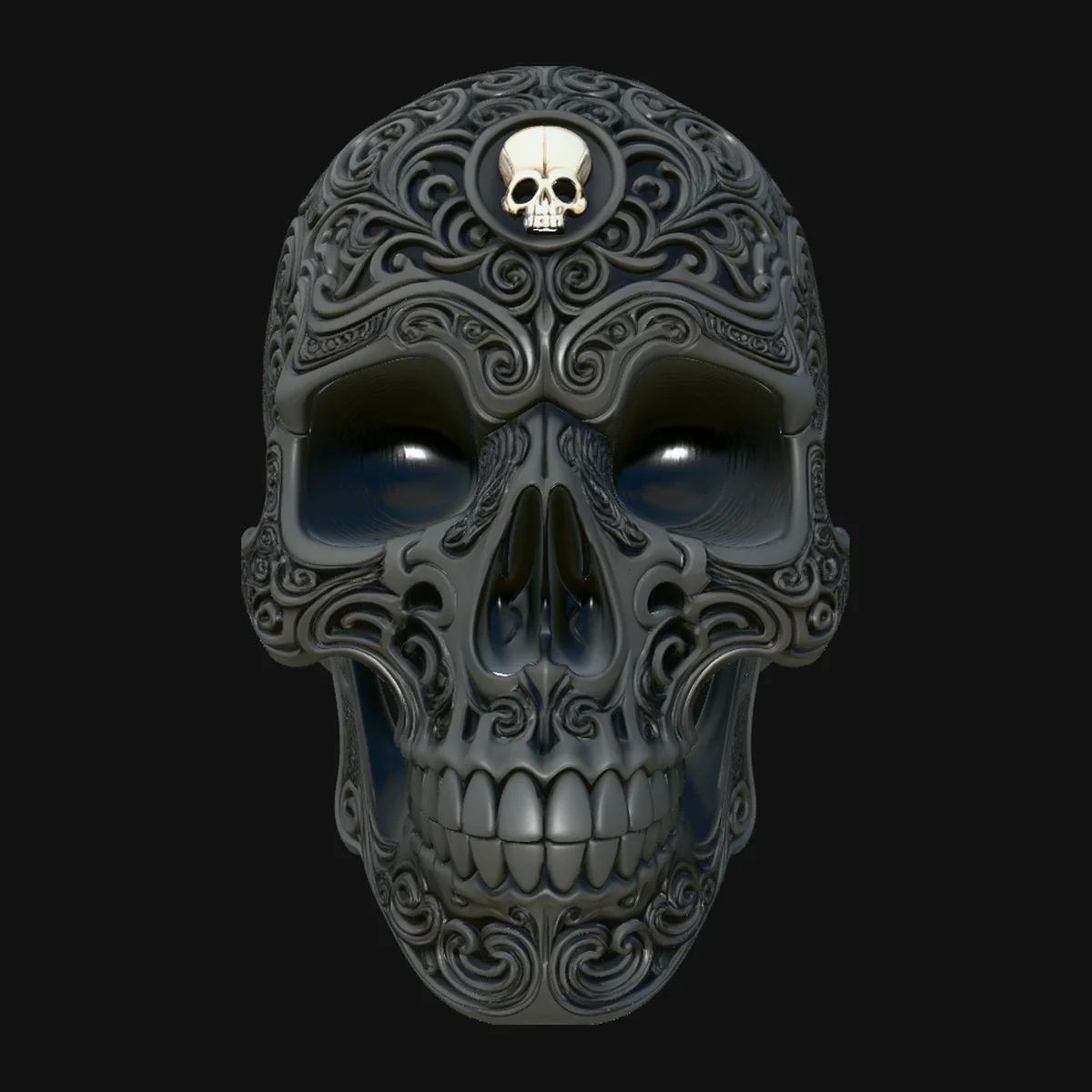 Dark Engraved Skull Statue Design 4