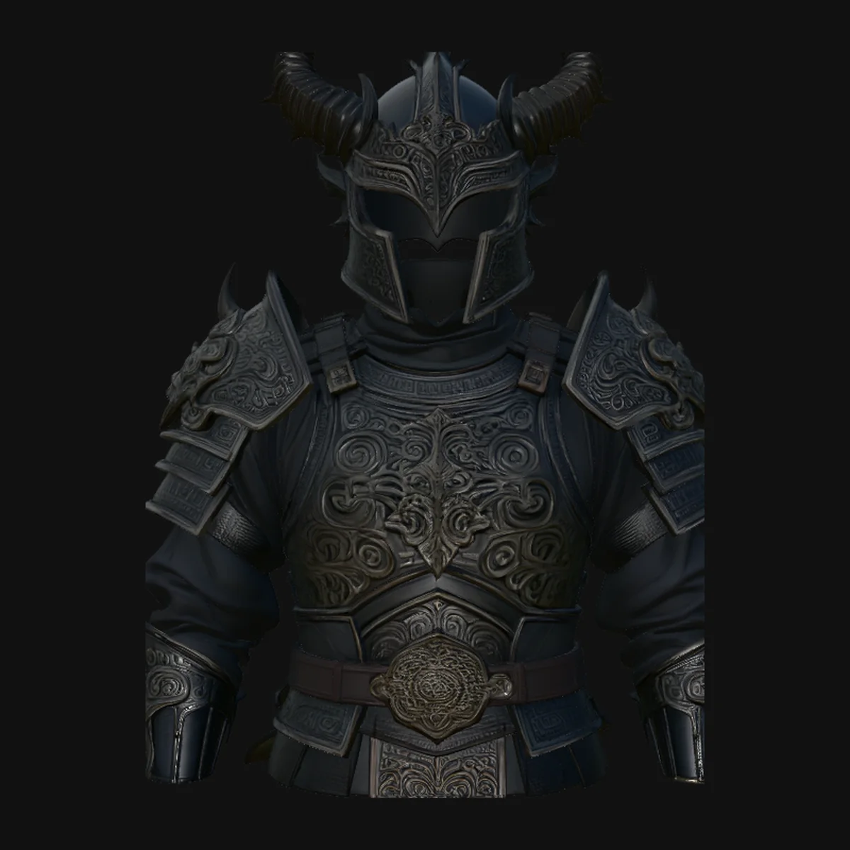 Dark Horned Knight Armor Bust Statue Design 1