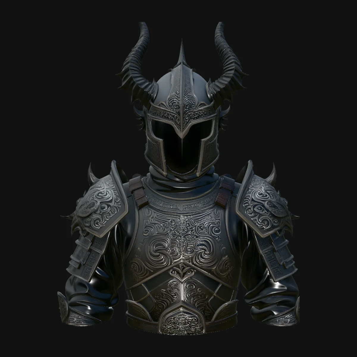 Dark Horned Knight Armor Bust Statue Design 2
