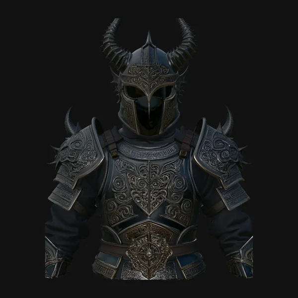 Dark Horned Knight Armor Bust Statue Design 3