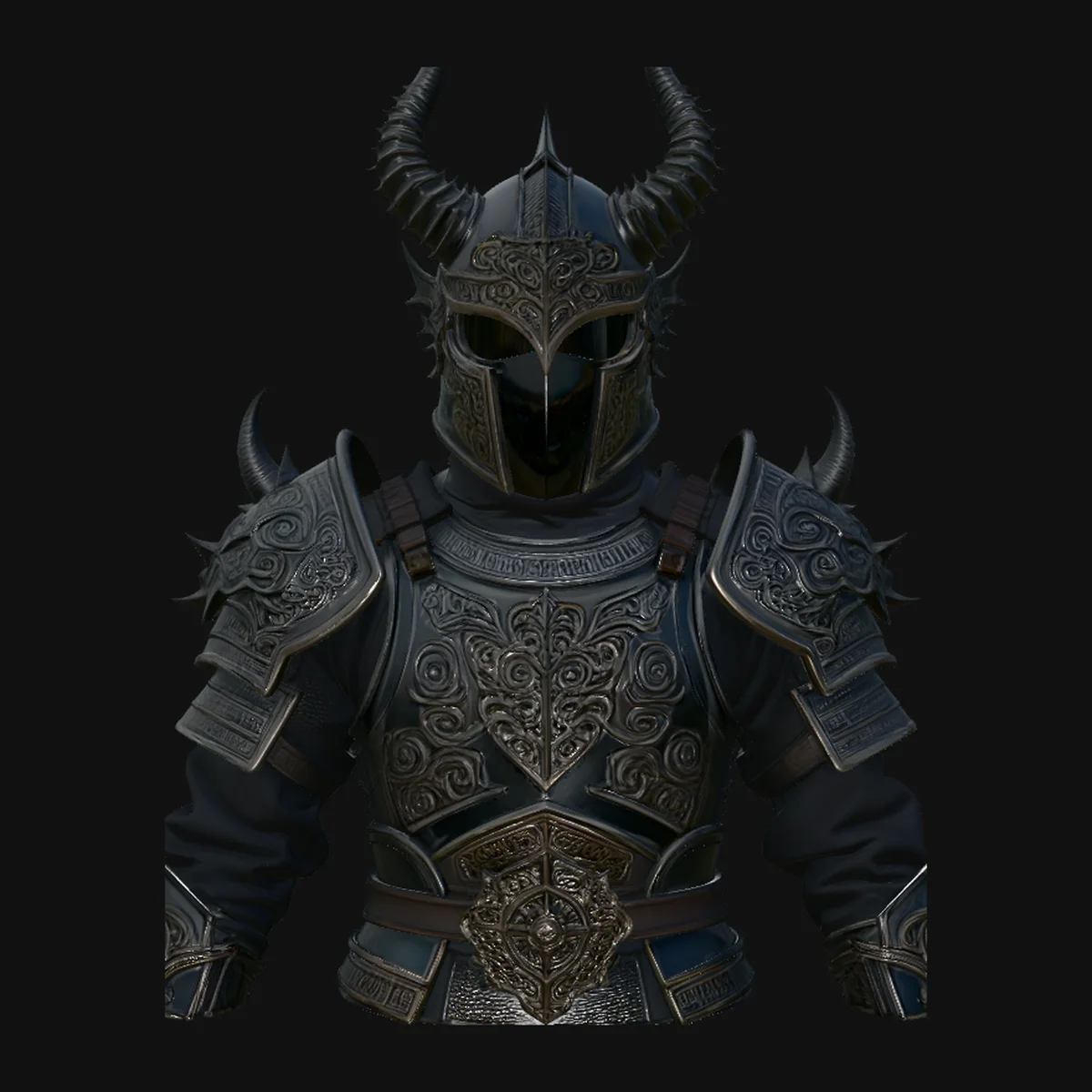 Dark Horned Knight Armor Bust Statue Design 3