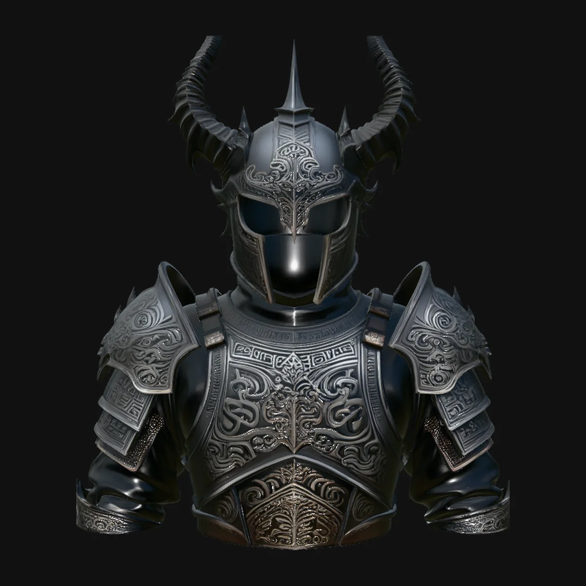 Dark Horned Knight Armor Bust Statue Design 4