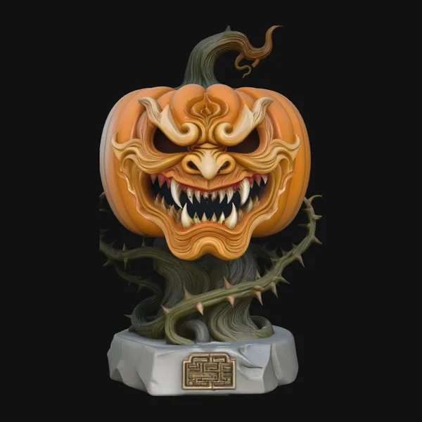 Demon Face Pumpkin Statue Design 1