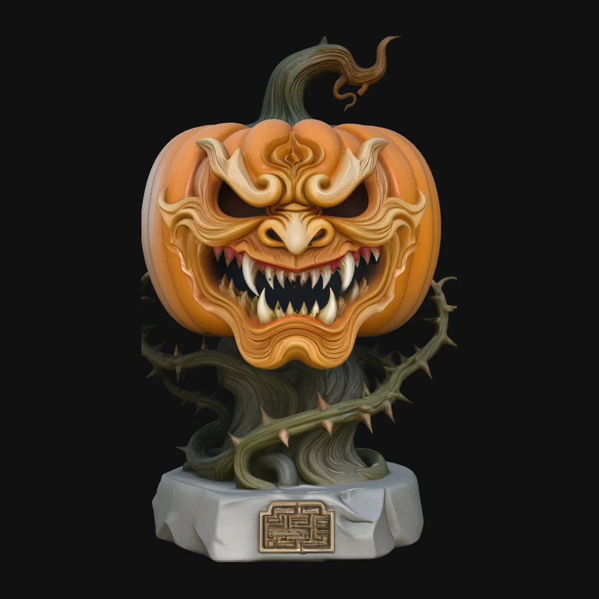 Demon Face Pumpkin Statue Design 1