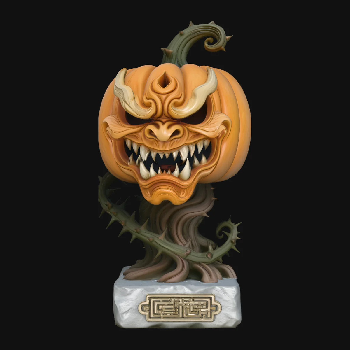 Demon Face Pumpkin Statue Design 2