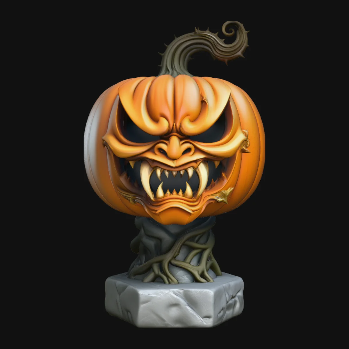 Demon Face Pumpkin Statue Design 3