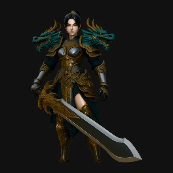Dragon Armor Swordswoman Statue Design 1