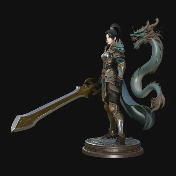 Dragon Armor Swordswoman Statue Design 2