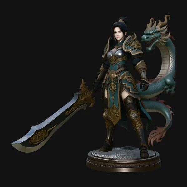 Dragon Armor Swordswoman Statue Design 3