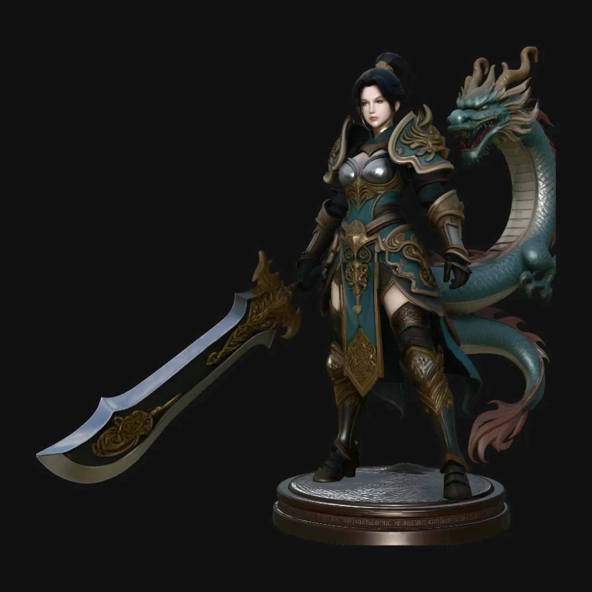 Dragon Armor Swordswoman Statue Design 3