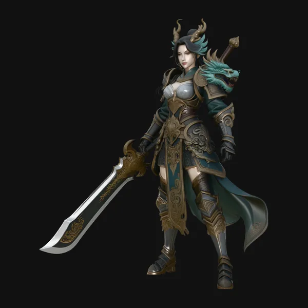 Dragon Armor Swordswoman Statue Design 4
