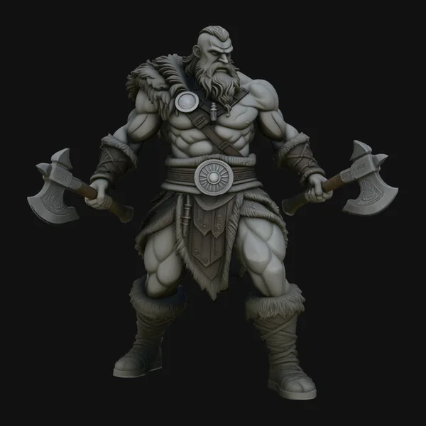 Dual-Axe Viking Berserker Statue Design 1