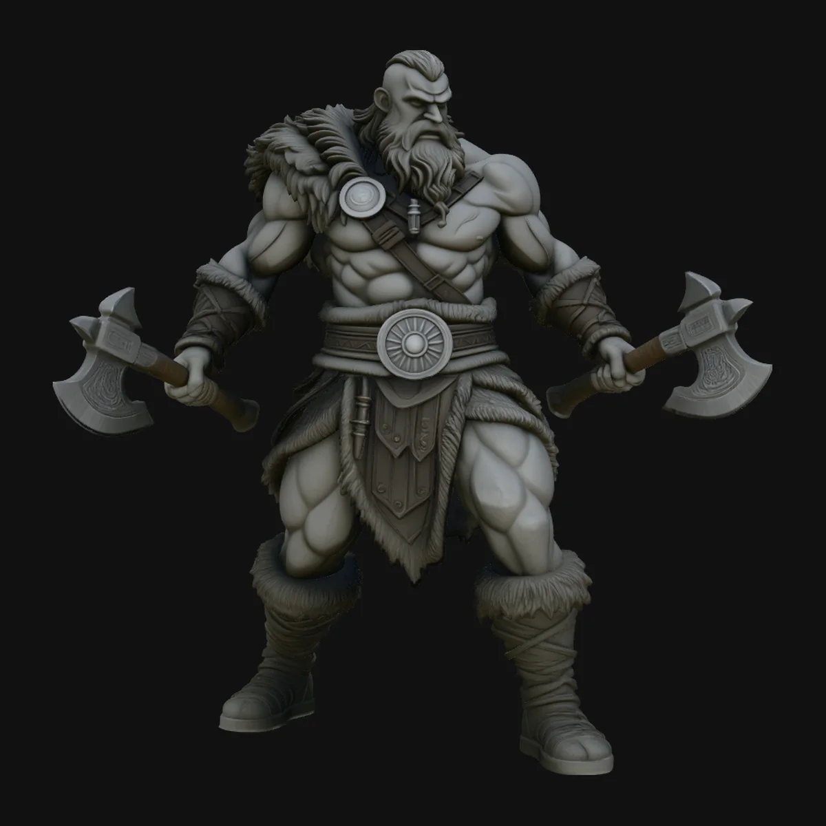 Dual-Axe Viking Berserker Statue Design 1