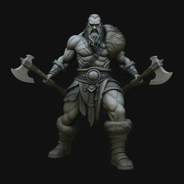Dual-Axe Viking Berserker Statue Design 2