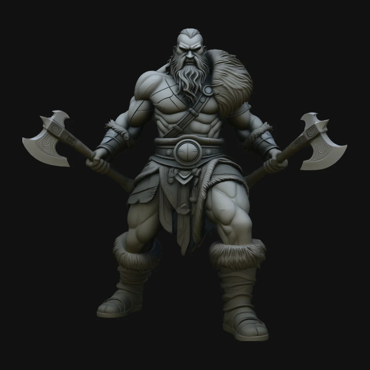 Dual-Axe Viking Berserker Statue Design 2