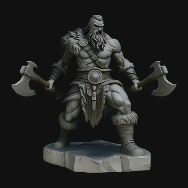 Dual-Axe Viking Berserker Statue Design 3
