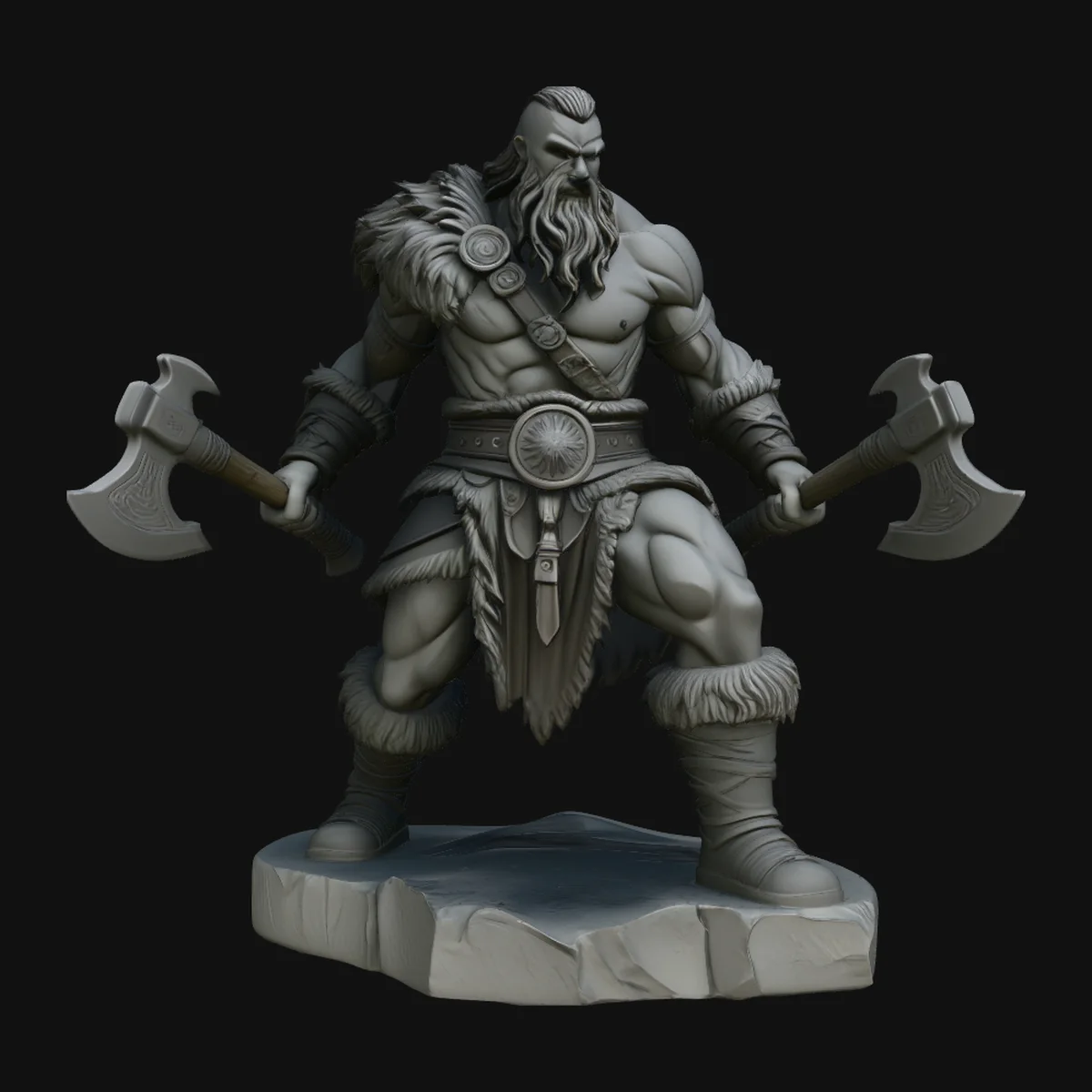 Dual-Axe Viking Berserker Statue Design 3