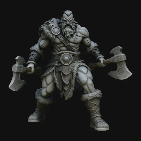 Dual-Axe Viking Berserker Statue Design 4