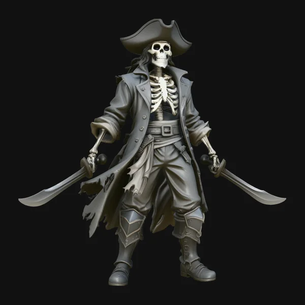 Dual-Blade Skeleton Pirate Statue Design 1