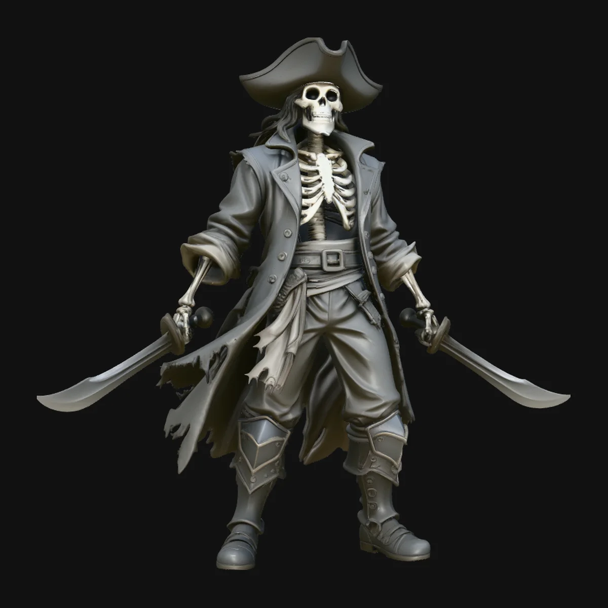 Dual-Blade Skeleton Pirate Statue Design 1