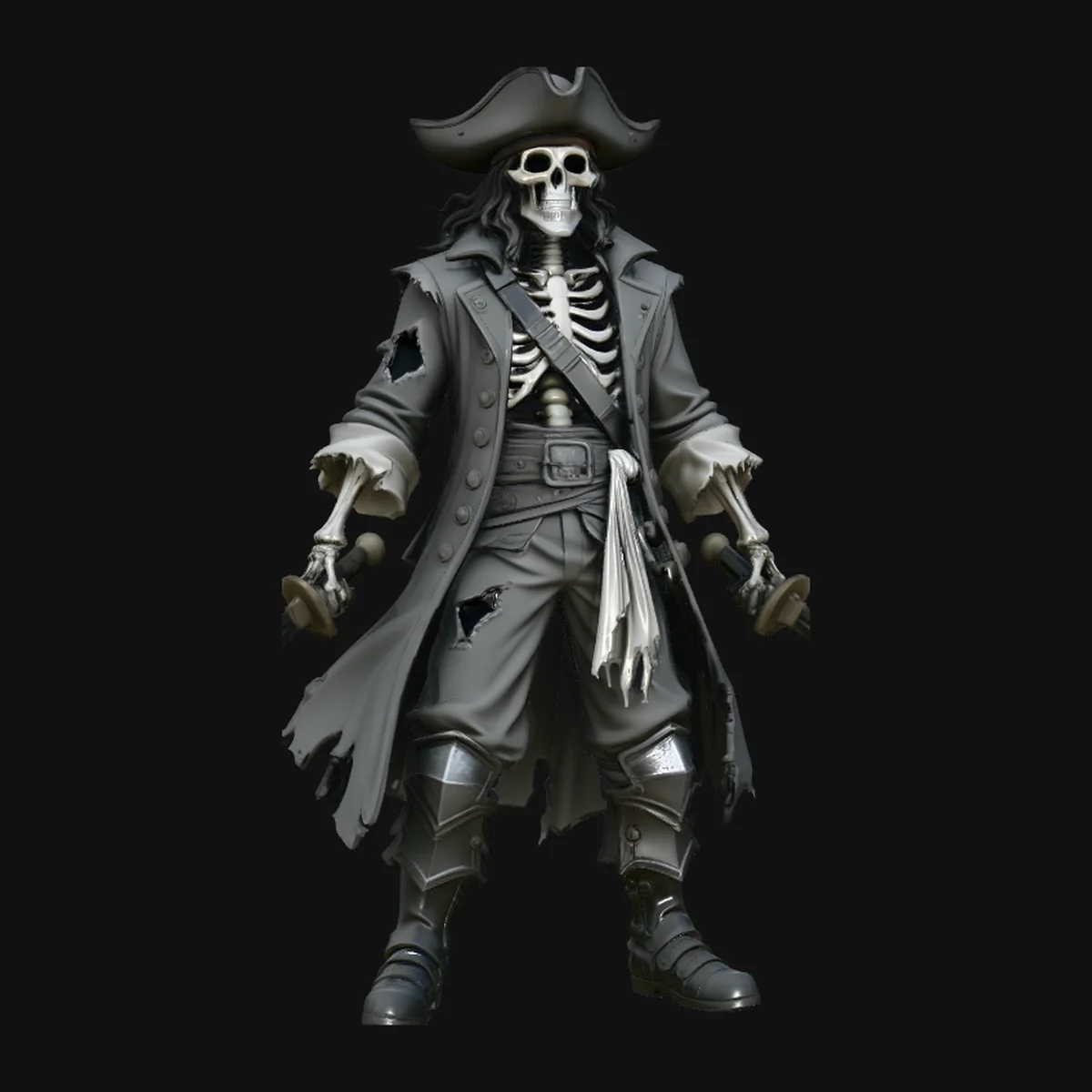 Dual-Blade Skeleton Pirate Statue Design 2