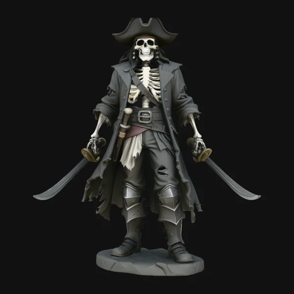 Dual-Blade Skeleton Pirate Statue Design 3