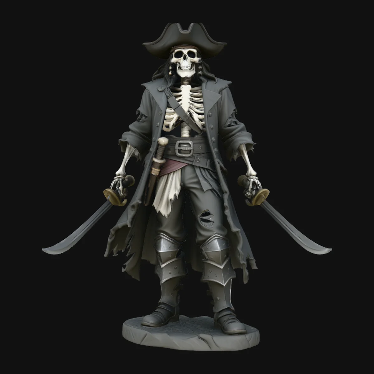 Dual-Blade Skeleton Pirate Statue Design 3