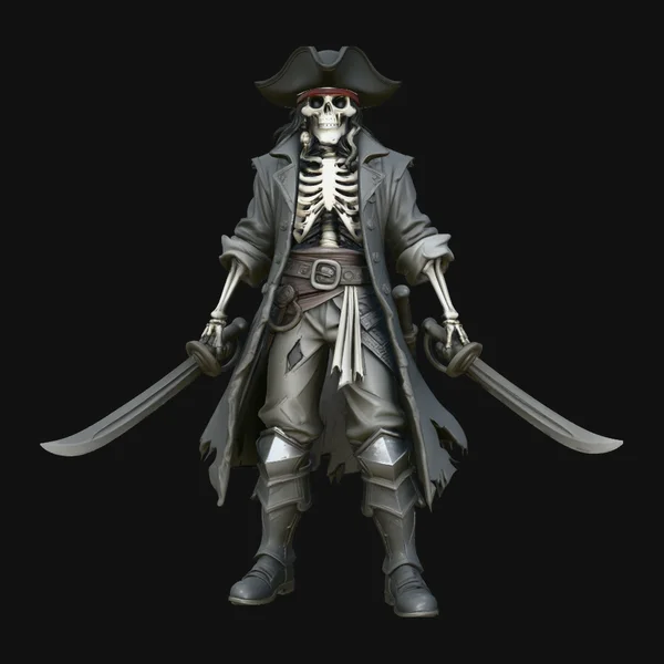 Dual-Blade Skeleton Pirate Statue Design 4