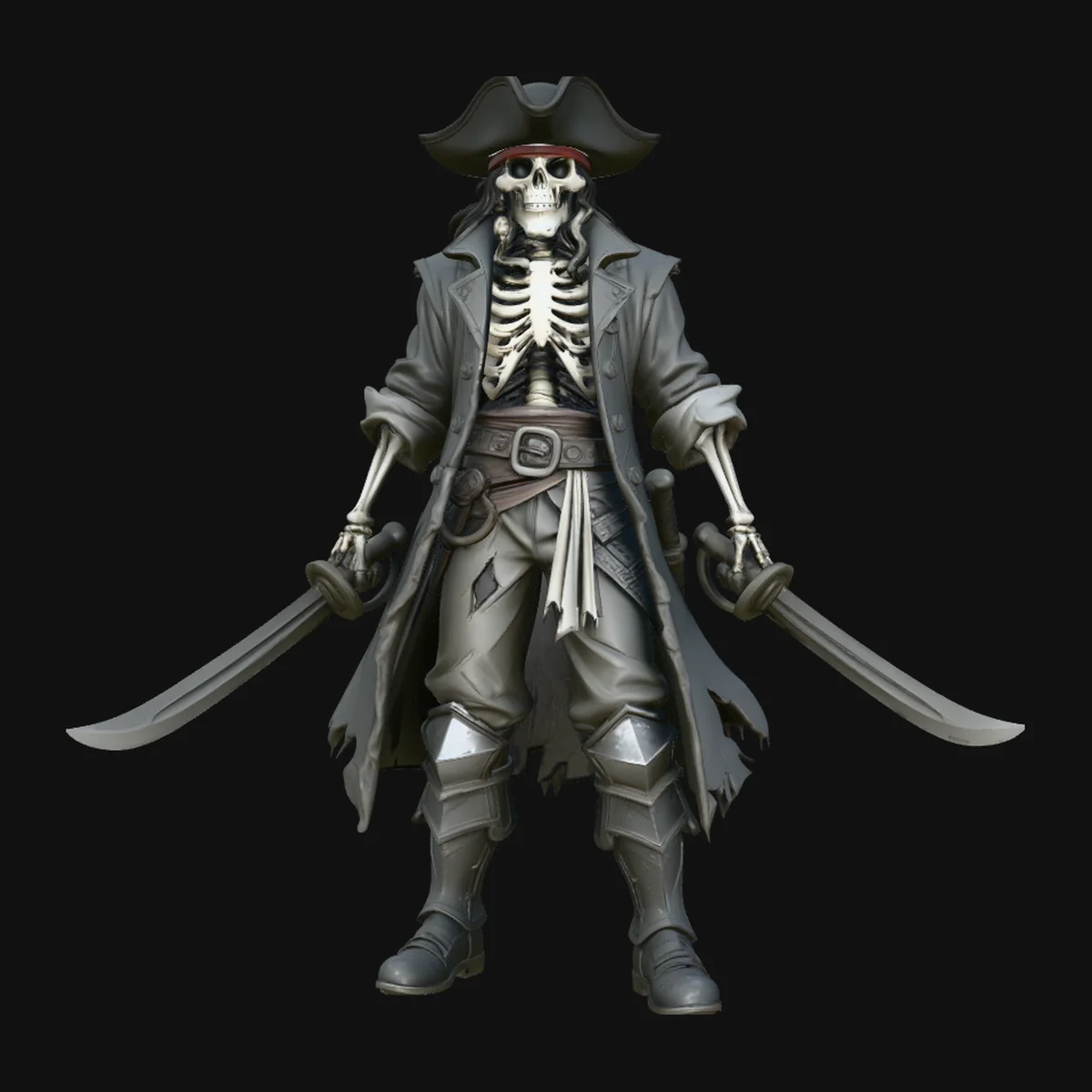 Dual-Blade Skeleton Pirate Statue Design 4