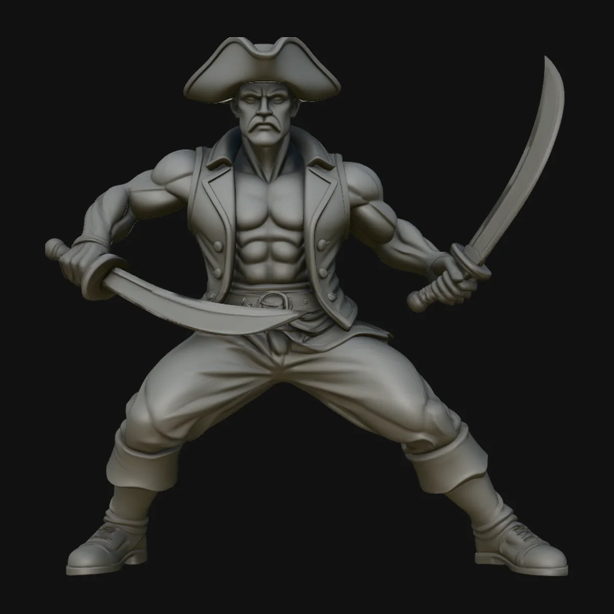 Dual-Sword Pirate Captain Statue Design 1