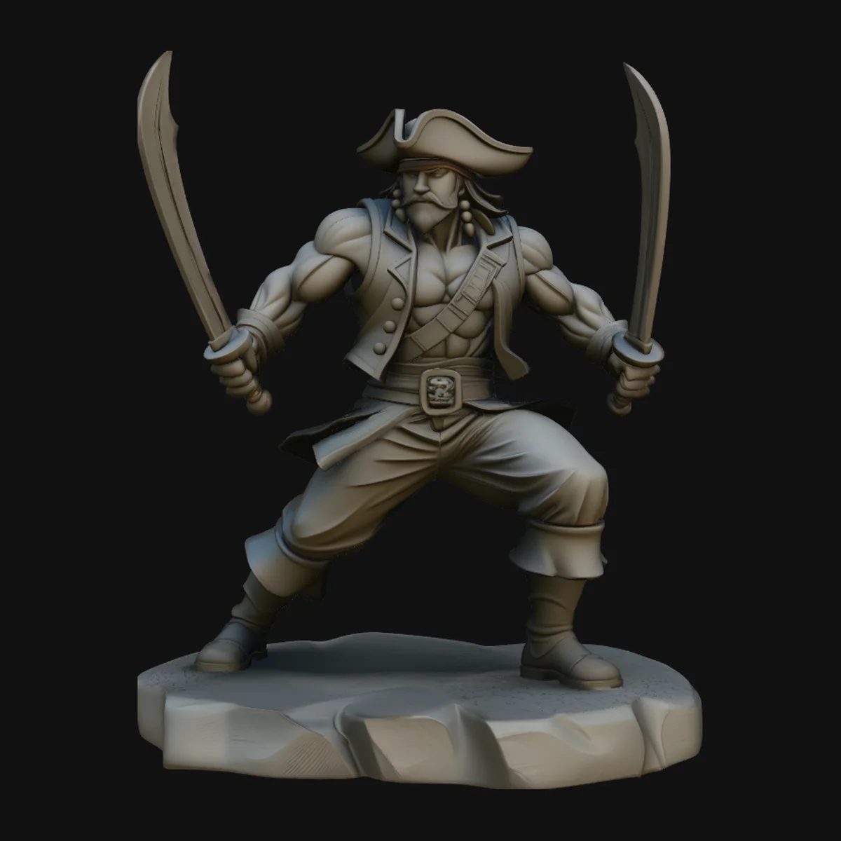Dual-Sword Pirate Captain Statue Design 2