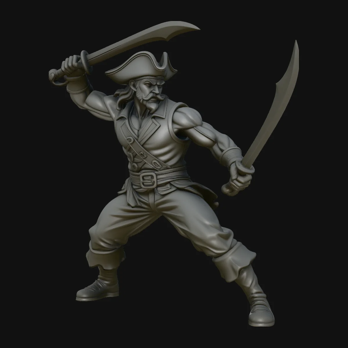 Dual-Sword Pirate Captain Statue Design 3