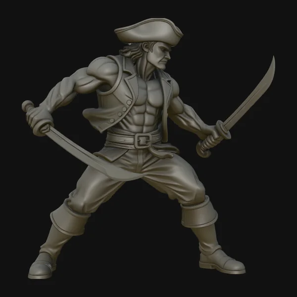 Dual-Sword Pirate Captain Statue Design 4