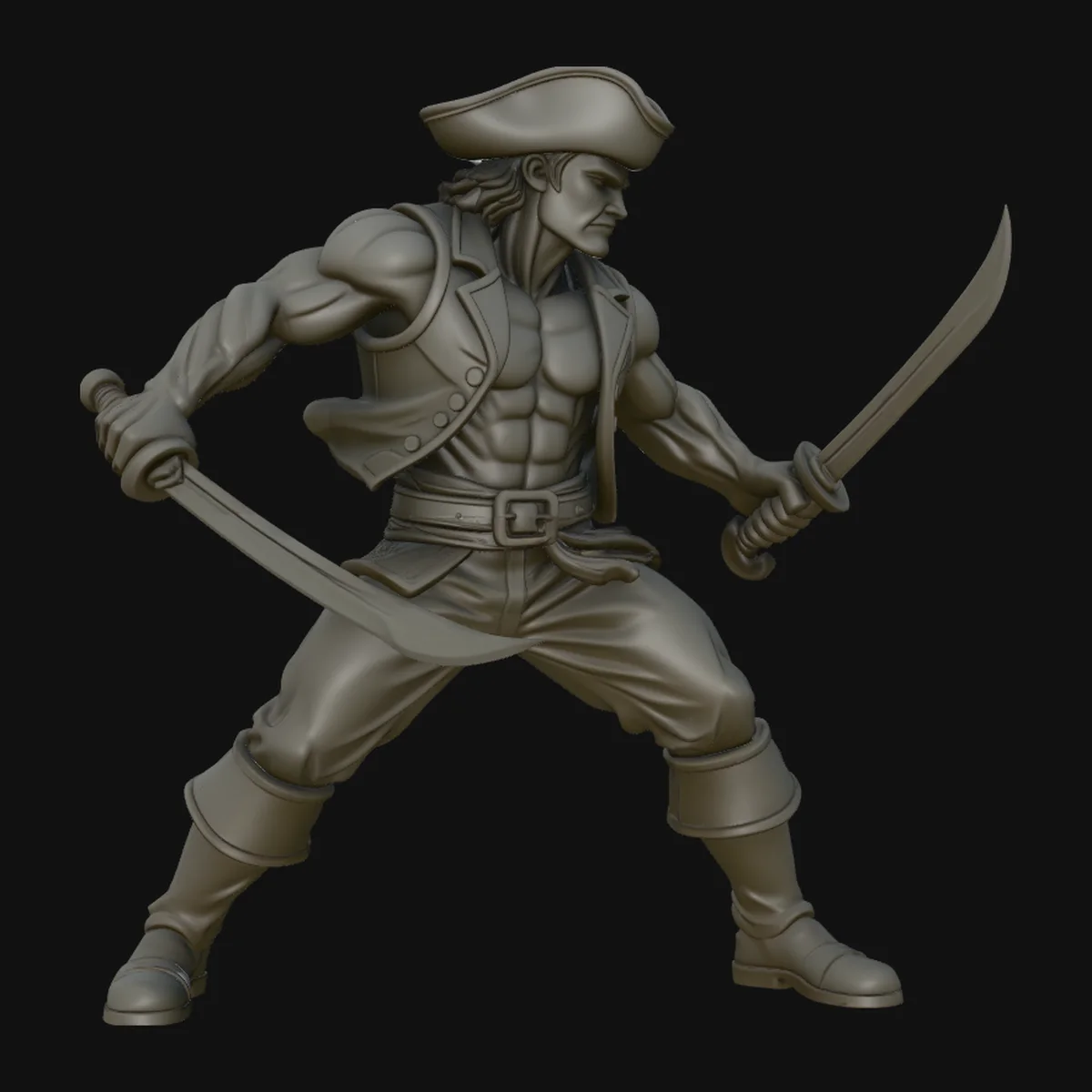 Dual-Sword Pirate Captain Statue Design 4