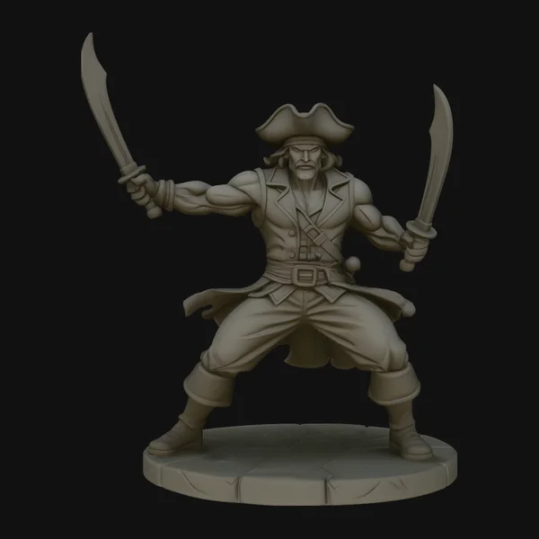 Dual-Sword Pirate Captain Statue Design 5