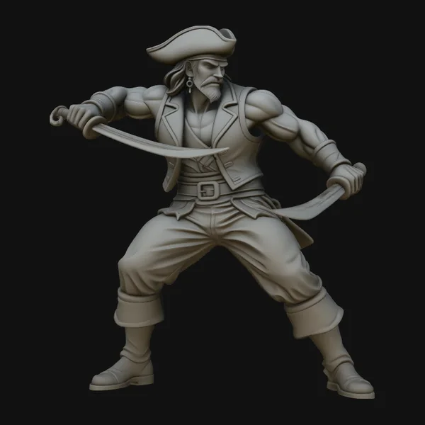 Dual-Sword Pirate Captain Statue Design 6