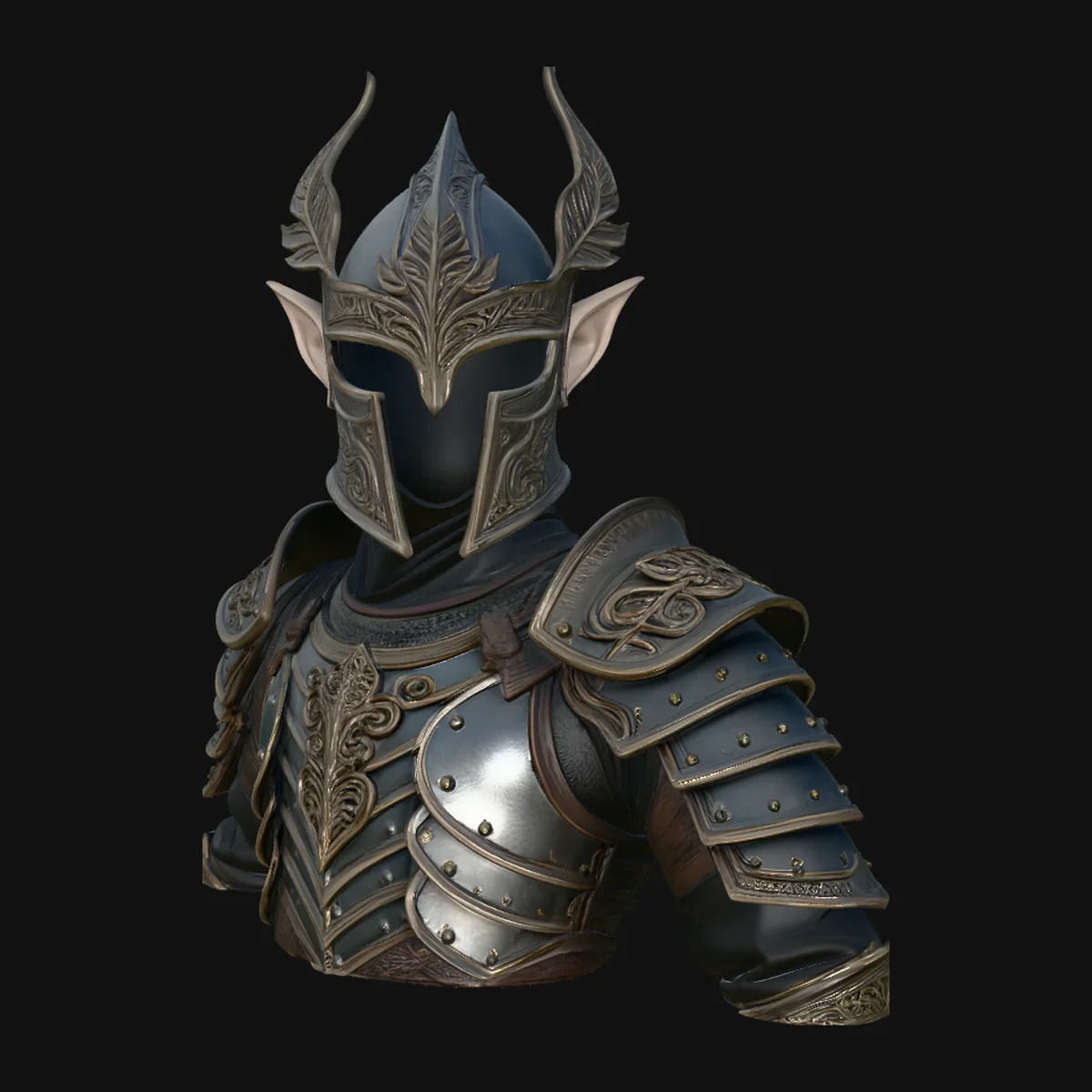 Elven Knight Helmet Statue Design 4