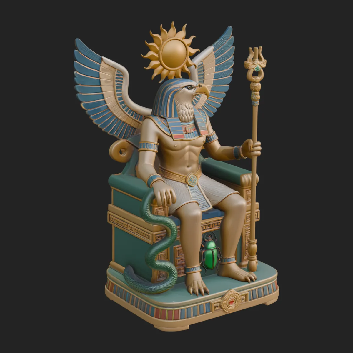 Enthroned Egyptian God Statue Design 1