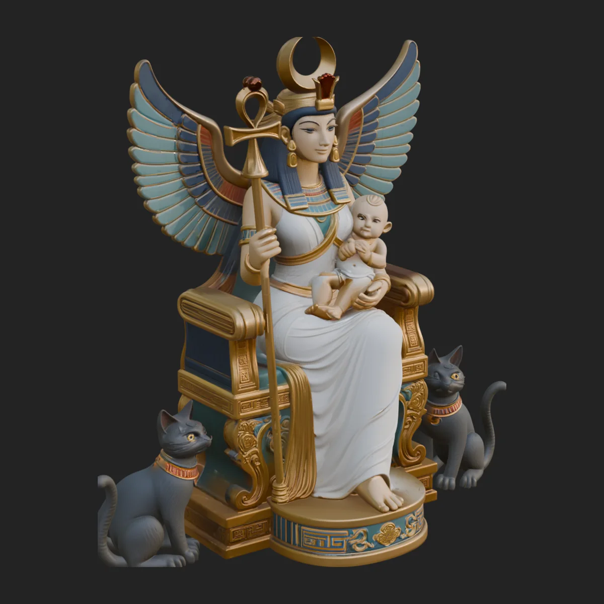 Enthroned Egyptian Goddess Statue Design 3