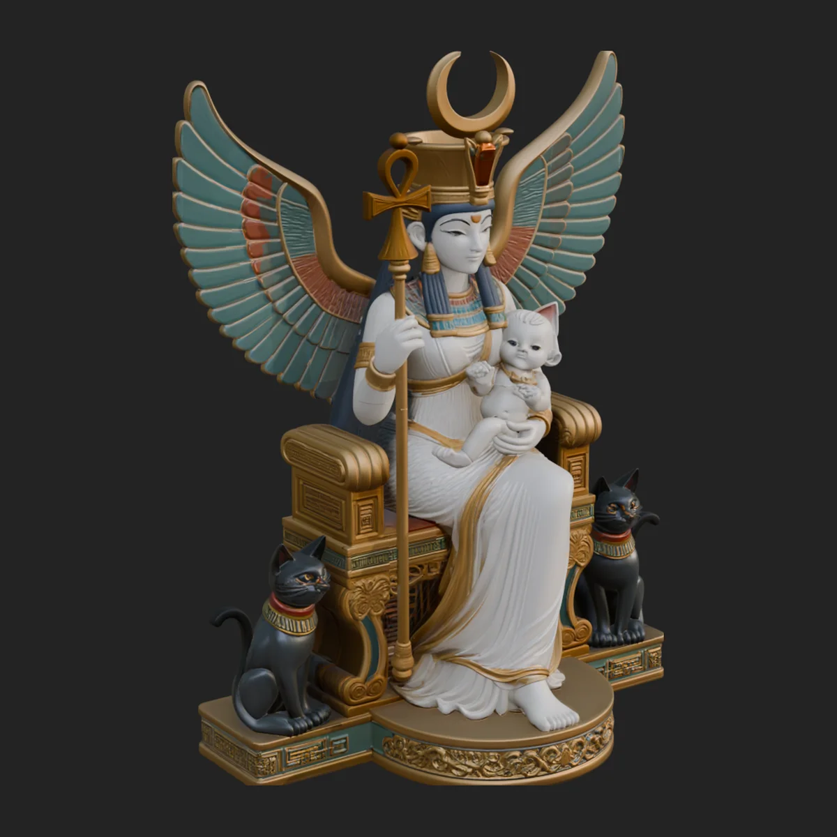 Enthroned Egyptian Goddess Statue Design 4