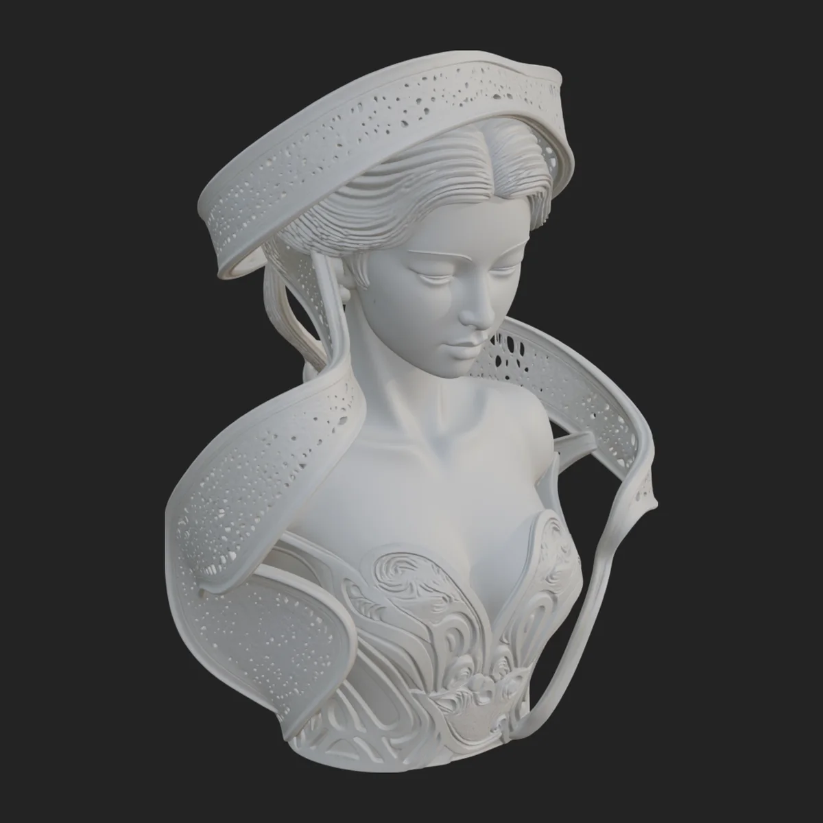 Ethereal Lace Woman Bust Statue Design 4