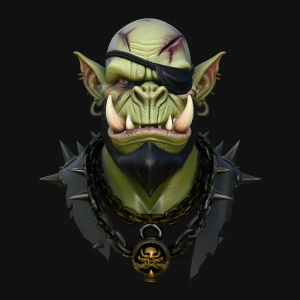 Eyepatch Orc Warlord Bust Statue Design 1