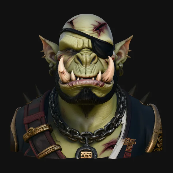 Eyepatch Orc Warlord Bust Statue Design 2