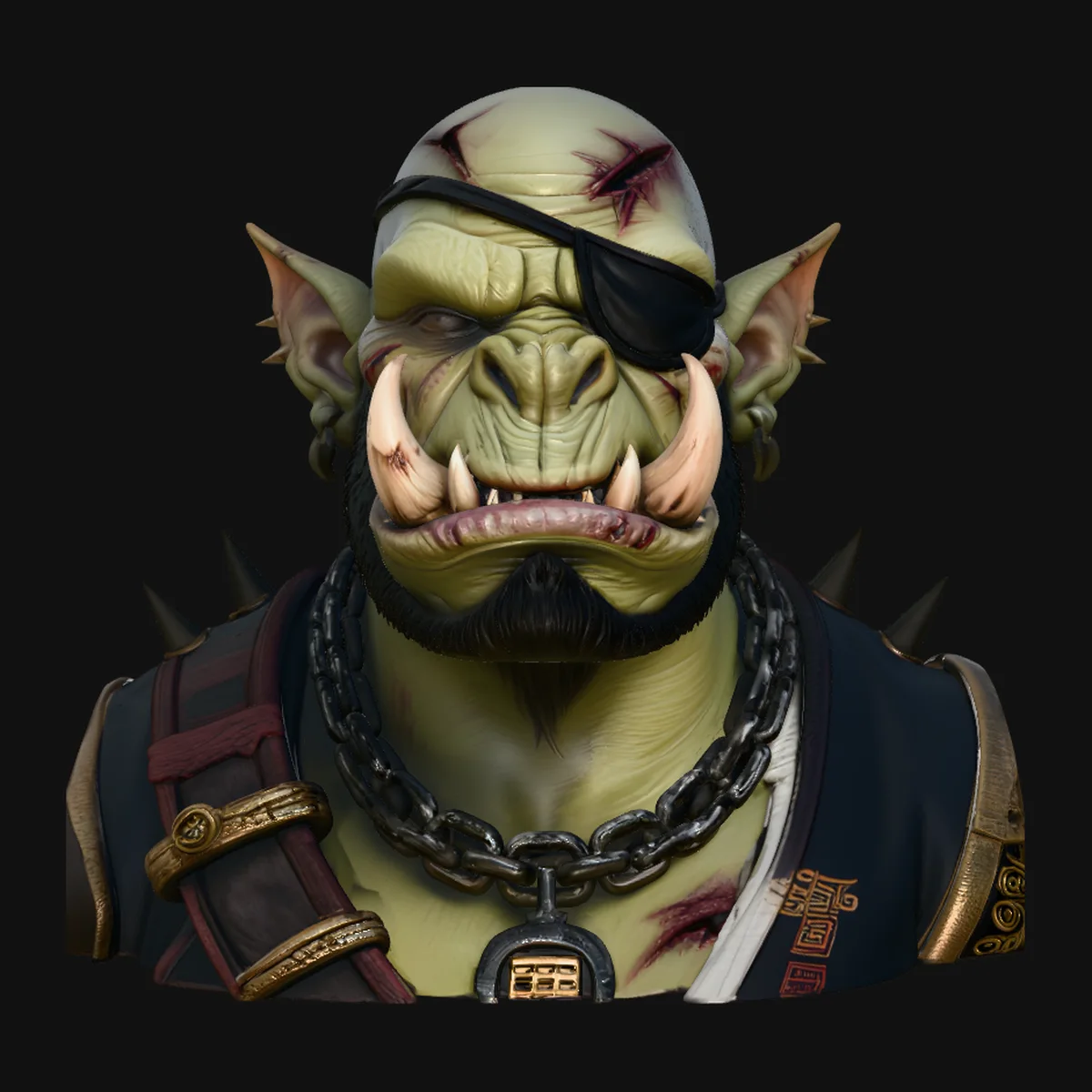 Eyepatch Orc Warlord Bust Statue Design 2