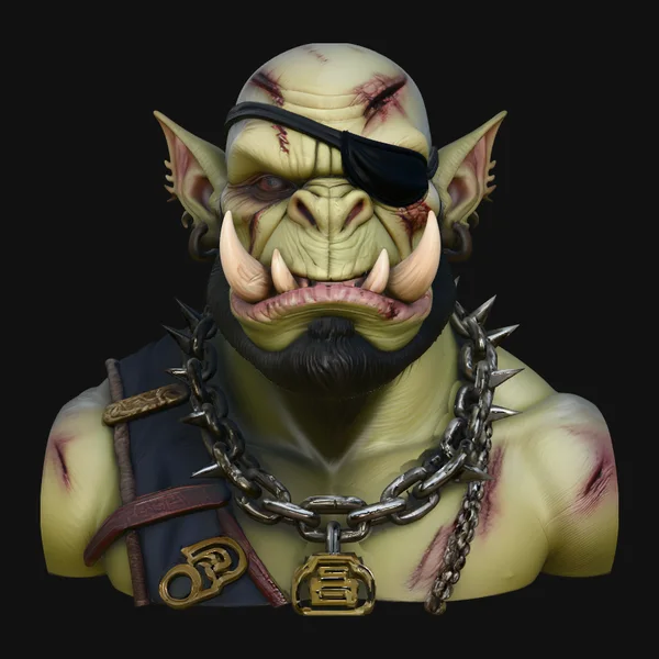 Eyepatch Orc Warlord Bust Statue Design 3